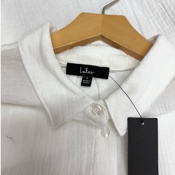 Lulus Easy To See White Cotton Oversized Button-Up Top size Large - Picture 6 of 7